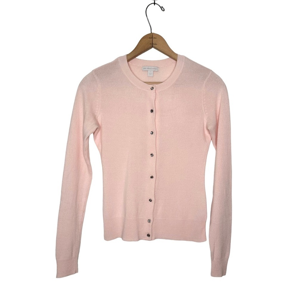 New York & Company | Light Pink Rhinestone Button Down Cardigan Sweater Size XS